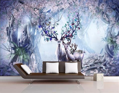 Custom Mural 3d Room Wallpaper Fantasy Forest Elk Home Decoration