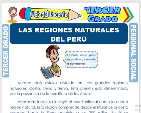 Las Regiones Naturales Del Perú Para Tercer Grado De Primaria