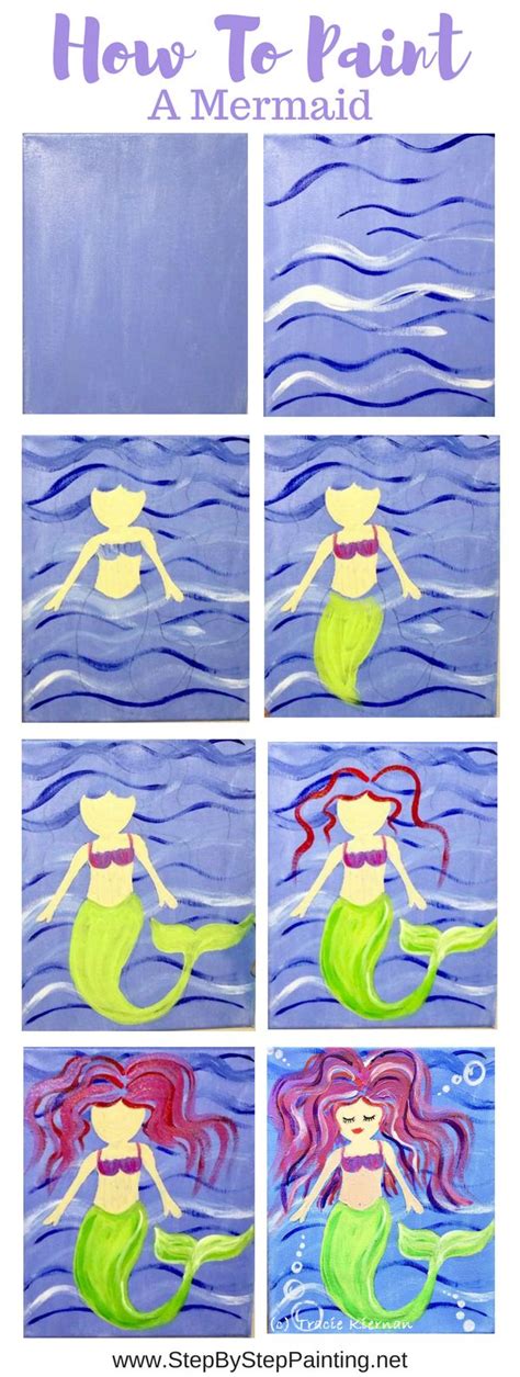 Easy Kids Mermaid Painting Acrylic Canvas Lesson Step By Step