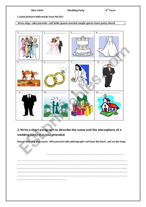 Wedding Party Esl Worksheet By Kaousassi