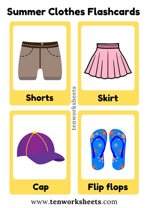 Summer Clothes Flashcards Pdf Free Printable For Kids Ten Worksheets