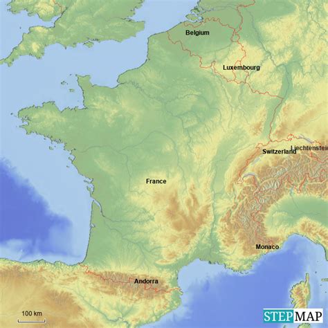 Stepmap France Topography Landkarte Für France