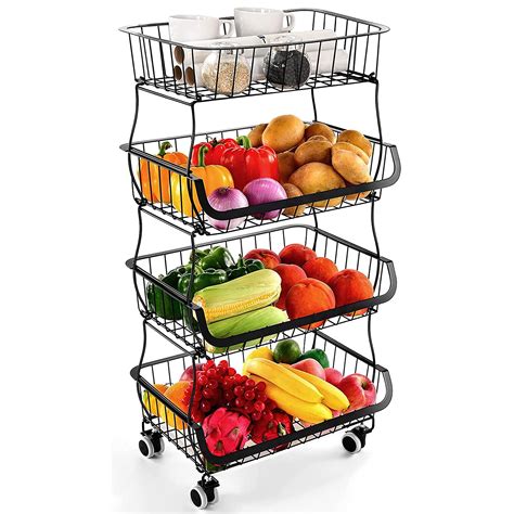 buy wucgea fruit and vegetable storage 4 tier fruit basket stand for kitchen floor metal wire