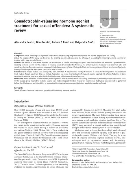 pdf gonadotrophin releasing hormone agonist treatment for sexual offenders a systematic review
