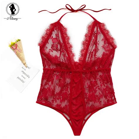 ALINRY Lace Bodysuit Women 2019 Sexy Lingerie Transparent Mesh Erotic