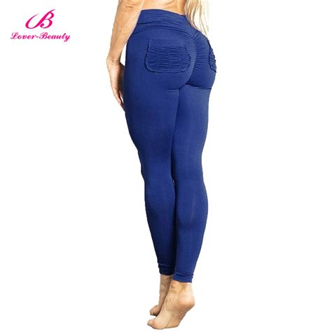 Desirable Designed Blue Solid Color Butt Lifter Pants Back Ruched