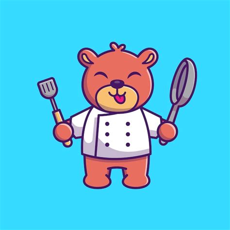 Premium Vector Teddy Bear Cooking Icon Illustration Chef Bear Mascot
