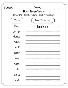 Regular Past Tense Verb Worksheet