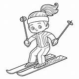Skiing Coloring Cartoon Dreamstime Children Illustrations Illustration Vectors sketch template