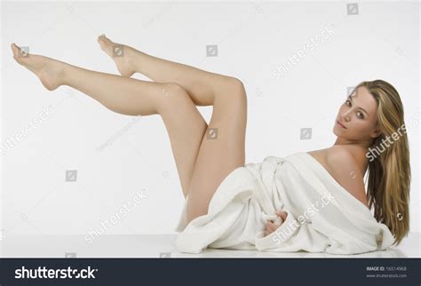 Sexy Blonde Girl Wearing Bathrobe Stock Photo Edit Now