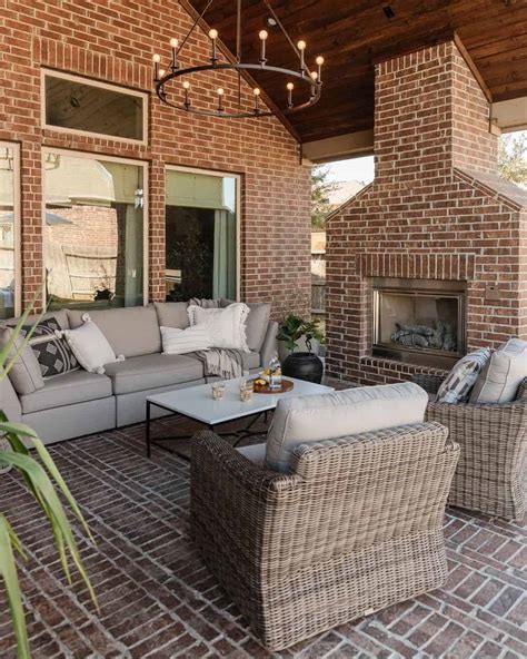 Brick Patio With Modern Outdoor Fireplace Soul And Lane