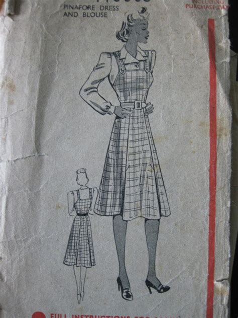 late 1930s 1940s pinafore dress and blouse 34 bust etsy vintage sewing patterns pinafore