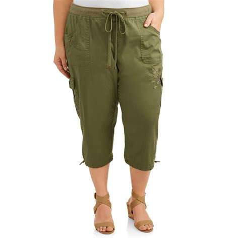Terra And Sky Womens Plus Size Embroidered Cargo 6 Pocket Capri