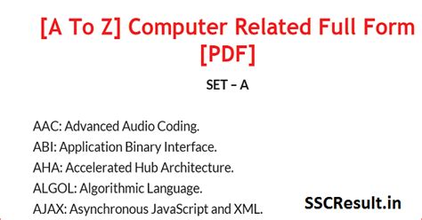 Full Form Of Computer Parts In Pdf Ssc Result