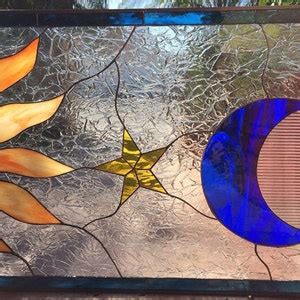 Mystical Star Sun Moon Stained Glass Window Panel Hangings Etsy
