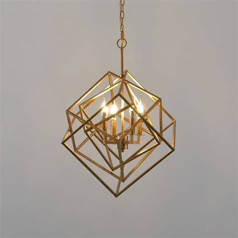 Luxury Modern Mid Century Square Geometric Candle Chandelier 4 Light