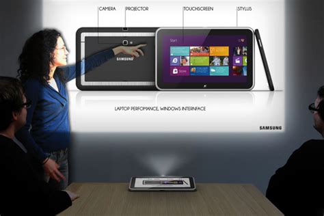 samsung galaxy  tablet features  projector runs windows  concept phones