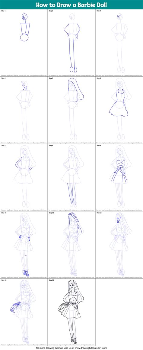 how to draw a barbie doll printable step by step drawing sheet