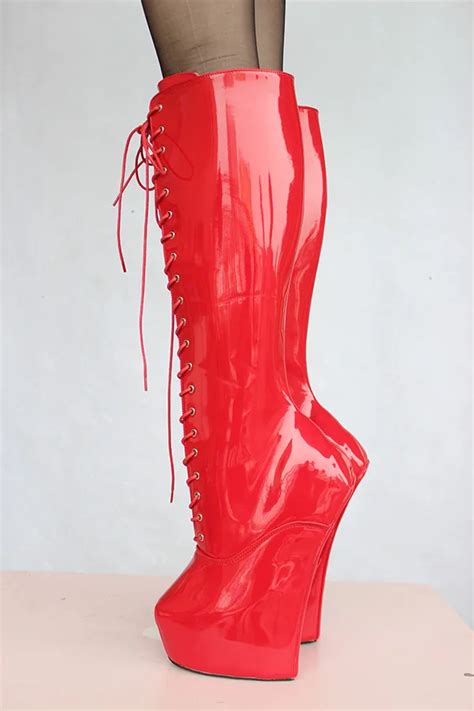 buy knee high boots laceup extreme high 8 heel with phatform fetish heelless