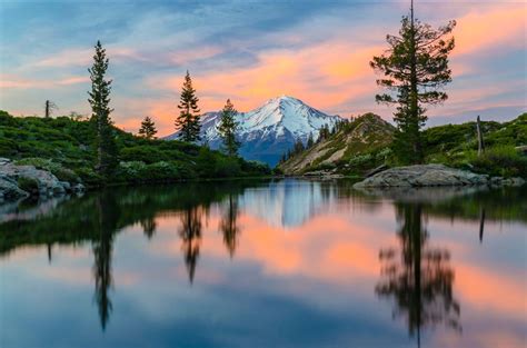 Mt Shasta Reflected In Heart Lake California By Darren Marshall On