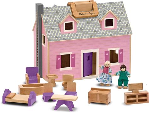 melissa and doug fold and go wooden dollhouse with 4 dolls and wooden furniture amazon ca toys