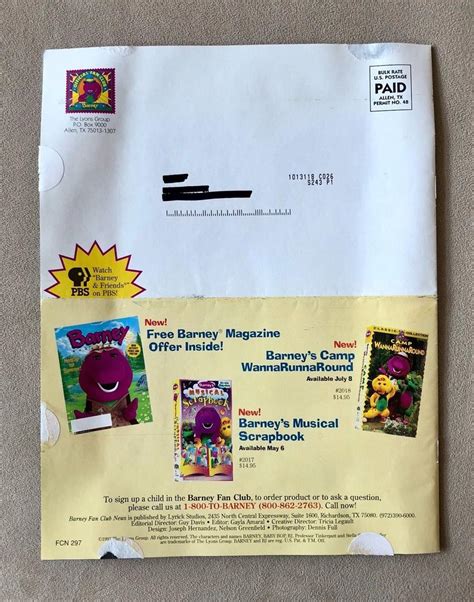 Barney Purple Dinosaur Fan Club News Newsletter Issue 2 Vintage 1997