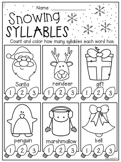 Preschool christmas worksheets and printables. Christmas Syllables worksheet for kindergarten and first ...