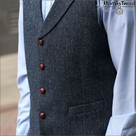 Harris Tweed Dark Blue Herringbone Waistcoat Cwmenswear