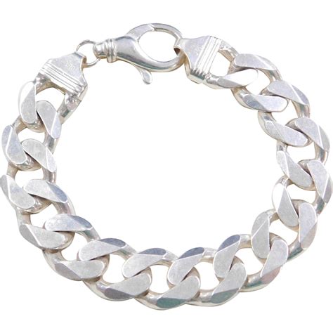 Heavy Sterling Silver Gents Curb Link Bracelet 9 12 From