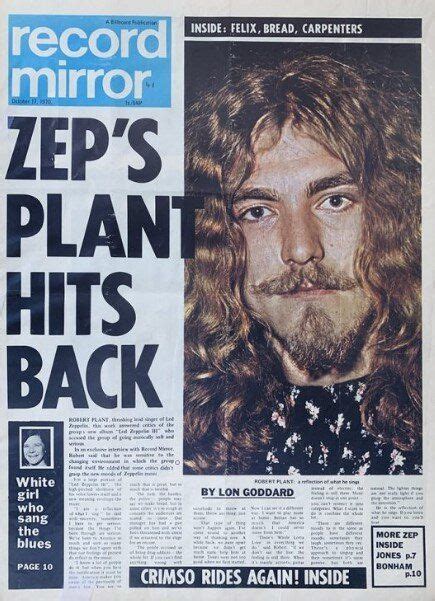 Robert Plant Led Zeppelin Record Mirror Magazine October 1970 Cover