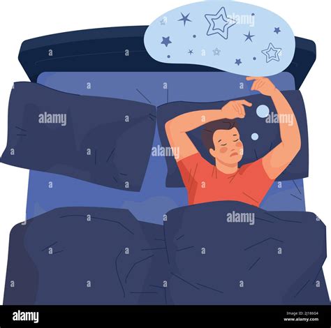 Man Sleeping In Bed Night Dreams Illustration Isolated On White