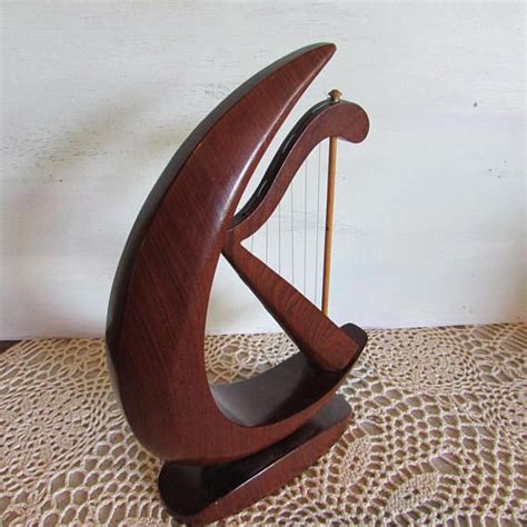Vintage Wood Carved Decorative Harp Vintage Wood Recycled Wood Harp