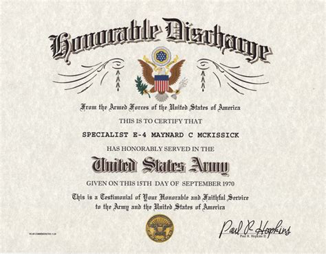 Us Army Honorable Discharge Certificate