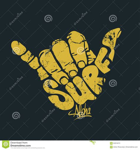 Surfing Hand Sign Print Stock Vector Illustration Of Sign 84818474