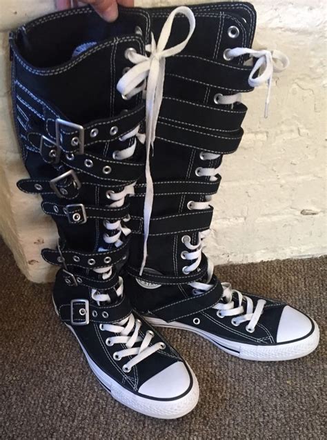 Converse All Star Black White Chuck Taylor Knee High Tops Buckles 6mens