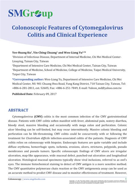 Pdf Colonoscopic Features Of Cytomegalovirus Colitis And Clinical