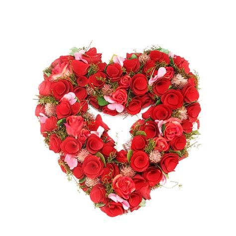 1025 Red And Pink Flowers With Green Leaves Heart Shaped Artificial
