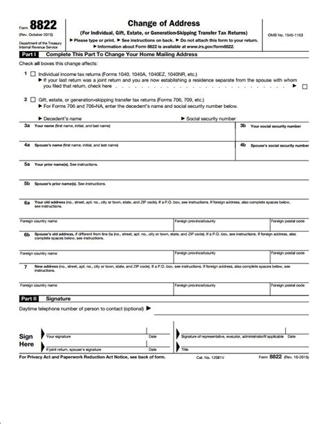 Fillable Form 8822 2015 Change Of Address Irs Forms Irs