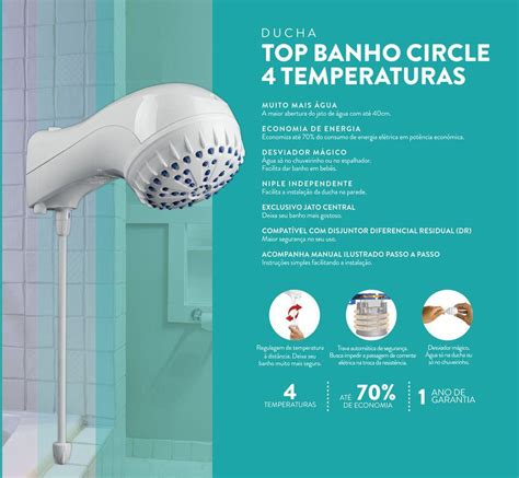 Chuveiro Ducha Top Banho Circle 4t Sintex 220v 6500w Ducha Magazine
