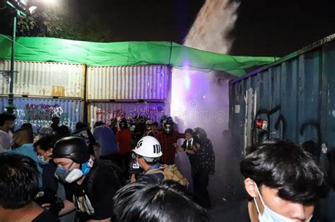 Riot Police Used High Pressure Water Cannon Truck Firing Protesters