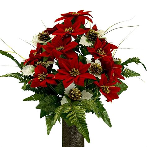 Red And Gold Poinsettia With Pine Cone Mix Artificial Bouquet