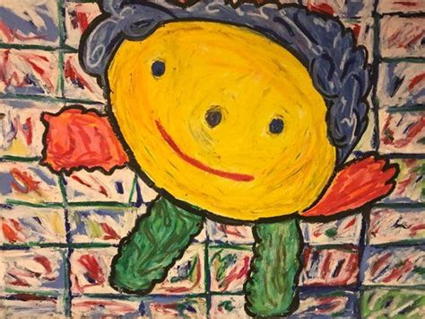 Smiley Face Dude Oil Pastel Drawings Wall Art For Sale