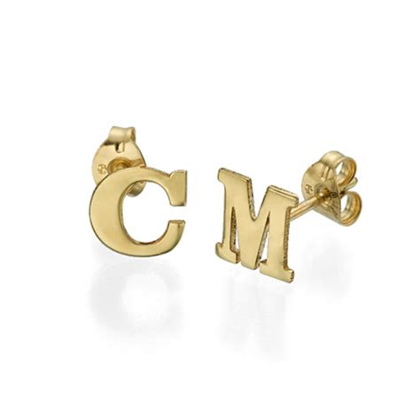 Initial Stud Earrings In 14k Yellow Gold Forever My