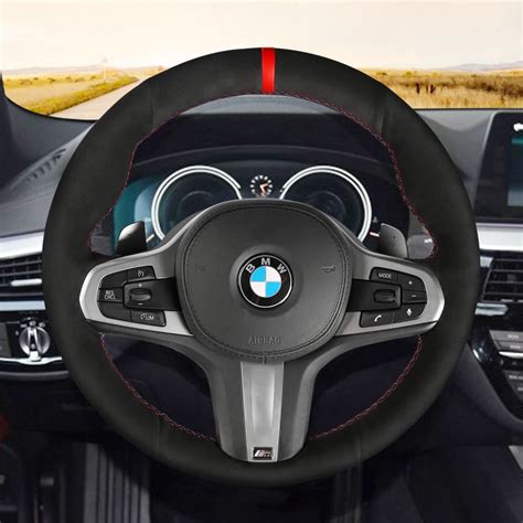 Black Genuine Leather Suede Steering Wheel Cover Fits Bmw G30 M550i