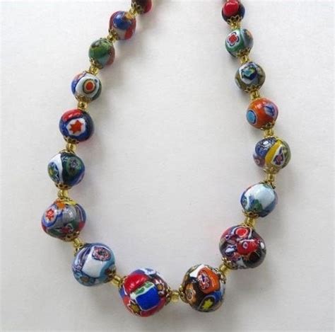 Sale Vintage Murano Bead Necklace Venetian Glass Millefiori Etsy