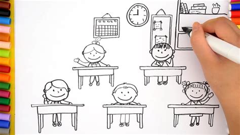 How To Draw Classroom For Kids Learn Colors And Coloring Pages For