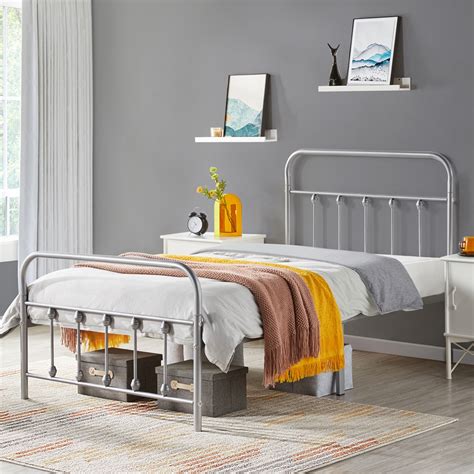 Topeakmart Twin Metal Bed Frame Spindle Headboard And Footboard Silver