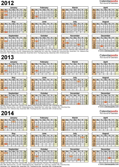 2012 2014 Three Year Calendar Free Printable Excel Templates