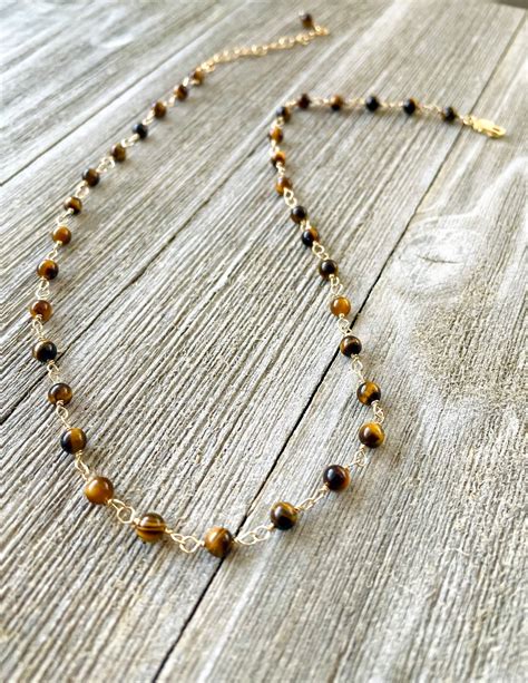 Tiger Eye Necklace Beaded Necklace Gold Necklace Gold Filled Tiger