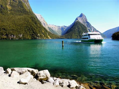New Zealand Scenic Fjord Landscape Milford Sound Cruise Stock Photo